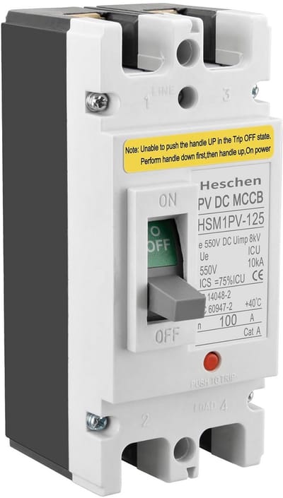 DC Stroomonderbreker voor Zonnepanelen 2-polig 100A 550V – Automatische Schakelaar voor PV Systemen