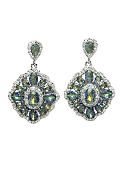 AVANT-GARDE PARIS Diva Elegant Zirconia Drop Earrings - Groen 2.5cm x 4.0cm - 1 stuk - Rhodium Plated
