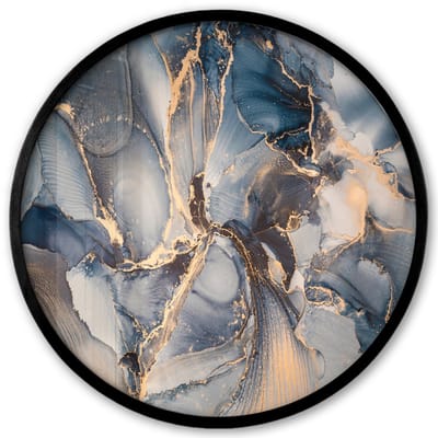 Poster in lijst Rond - Fotolijst 40x40 cm - Posters - Marmer - Grijs - Blauw - Luxe - Goud - Ronde posterlijst zwart - Decoratie - Wanddecoratie woonkamer - Muurdecoratie slaapkamer