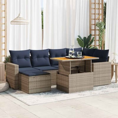 vidaXL - 7-delige - Loungeset - met - kussens - poly - rattan - grijs