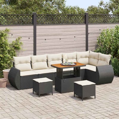 vidaXL - Tuinbank - Set - 9 - st - 9-Aantal - zitplaatsen - Zwart - en - Crème - Poly - Riet