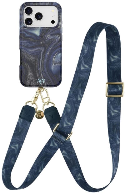 AVY Hoesje Met Telefoonkoord | Geschikt voor Apple iPhone 17 Pro Max | Compatibel met MagSafe | Hard Shell Back Cover | Stijlvol Bijpassend Koord 130CM | Obscura Blue | Blauw