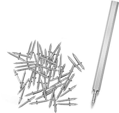 100 stuks - Dubbele Veiligheidsschroeven - Dubbele nagels - hoorn nagels - Plintspijkers - plint muur nagels - verborgen nagels - met mouw gereedschap - Onzichtbare - voor woningdecoratie - 9/17 mm - staal - zilver