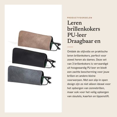 Dailygoods- Brillenkoker Draagbaar - 3 Stuks - PU-leer - Zachte Brillenkoker - Slip-in Design - Goede Bescherming - Brilhoes
