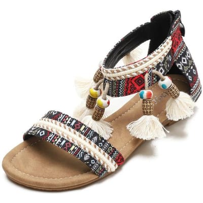 Grote Maat 41 42 Dames Bohemen Sleehak Sandalen Vrouwelijke Zomerschoenen Franje Nationale Stijl Open Teen Romeinse Casual Schoenen Lage Hak 36 zwart