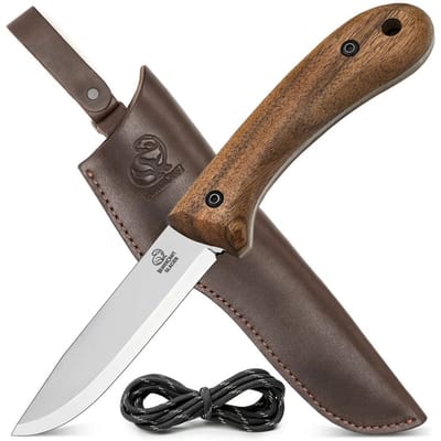 BeaverCraft BSH2 Glacier – Carbon Steel Bushcraftmes met Walnotenhouten Handvat en Leren Schede