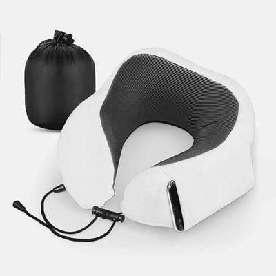 SnelShoppen - Compact Nekkussen met Traagschuim, Verstelbare Sluiting, Ideaal voor Vliegtuigreizen, Koffer met Tas, Comfortabel voor Reizen, Klein en