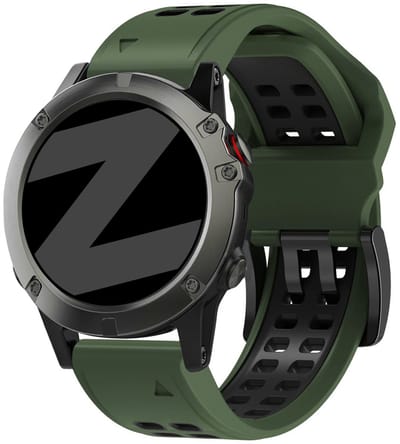 Bandz Sport 'Buckled' siliconen bandje geschikt voor Garmin Fenix 9 (Pro) 47mm - Fenix 8 (Pro-E-47mm) - Fenix 7 (Solar-Pro) - 6 (Solar-Pro) - Fenix 5 (Plus) / Forerunner 970 - 965 - 955 - 945 - 935 - 745 / Quatix 8 - 7 - 6 - 5 - Groen/Zwart