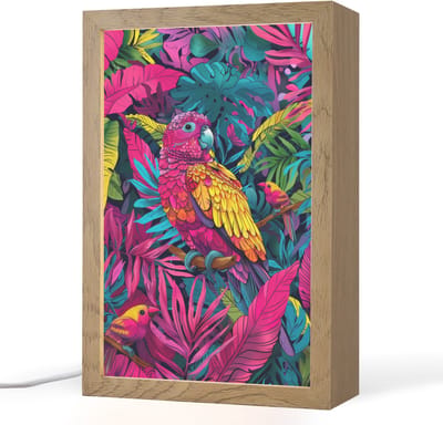Nachtlampje 20x30 cm - Kinder lampje - Papegaai - Tropisch - Jungle - Kleurrijk - Tafellamp kinderkamer - Slaapkamer lamp - Bedlamp kinderen - Kinderlampje stopcontact - Wandlamp babykamer - Nachtlampjes