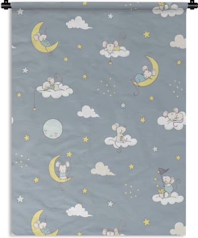 Wandkleed - Wanddoek - Muis - Maan - Patronen - 90x120 cm - Wandtapijt