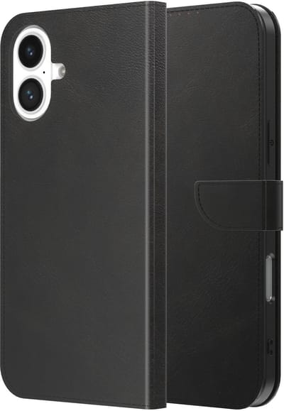 Geschikt voor iPhone 17 Telefoonhoesje Kunstleer met Magnetisch lipje en Pasjeshouder Book Case met Klepje - Walletcase with Cardslot - Zwart - Smartphonica geschikt voor iPhone 17