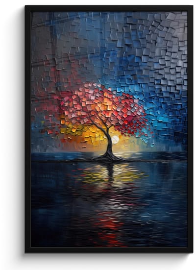 Poster in lijst - Fotolijst 60x90 cm - Posters - Boom - Blauw - Bladeren - Vakken - Posterlijst zwart - Decoratie - Wanddecoratie woonkamer - Muurdecoratie slaapkamer