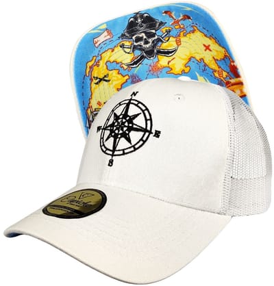 Capiche® Trucker Pet – Schatkaart – Wit – Verstelbaar met Druksluiting – Trucker Pet Mannen – Treasure Map