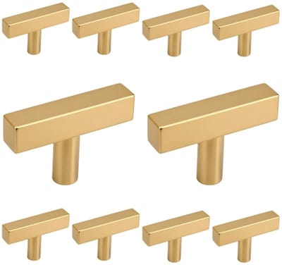 10 X MSQDESIGN - Kastknop RVS Goud T - Deurknopjes Goud - meubelknop Goud voor kast - T - Deurknop Goud - Deurknopjes Goud - Handgreep Goud - Meubelknop Goud - Meubelknoppen Goud - Deurknoppen Goud - Ladeknoppen voor deurtjes
