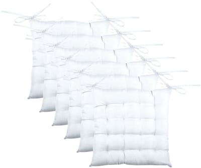 Stof Textile stoelkussen BEA - 6x - wit - 40 x 40 x 4 cm - touwtjes sluiting - binnen/buiten - zitkussens plat