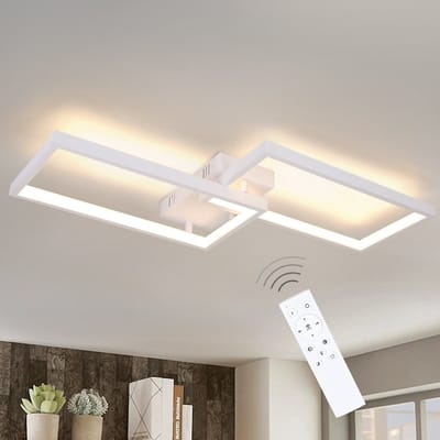 NETTLIFE Plafondlamp LED - 60cm - Dimbaar - 2-Lichts - wit - met Afstandsbediening - rechthoekig - Moderne Plafondverlichting - Metaal - voor Slaapkamer | Keuken | Eetkamer - 40W