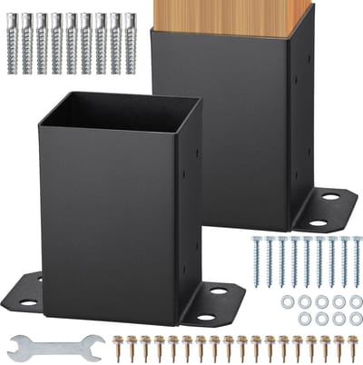 101,6 X 101,6 Mm Paalvoet Set Van 2, Inwendige Afmetingen 91 X 91 Mm, Robuuste Gepoedercoate Paalverankeringsbeugels, Matzwarte Houten Paalsteunen voor Paviljoen Terrasrelingen, Duurzame Dekvoetplaat