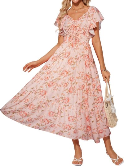 Elegante Zomer Maxi Jurk Dames met Bloemenprint en V-Hals - Comfortabele Strandjurk