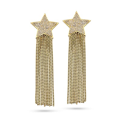 CO88 Collection Oorbellen Dames - Oorringen Met Hanger - Ø20,8mm Ster - Zirkonia - 7cm Lengte - Staal - Goudkleurig - 8CE-70532