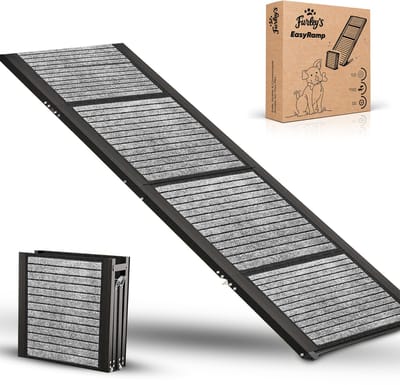 Opvouwbare Hondenloopplank van Furley’s – Inklapbare Hondentrap & Loopplank voor Auto – Antislip & Veilig – Aluminium – 160 cm – 70 kg Draagkracht – Met Bevestiging – Voor Grote & Kleine Honden