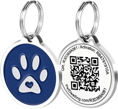 Huisdier ID Penning - Honden Katten Tag - Veiligheid Thuis - QR Code Locatie - 29mm x 32mm - Blauw