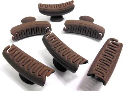 6 siliconen haarklemmen 9 cm bruin