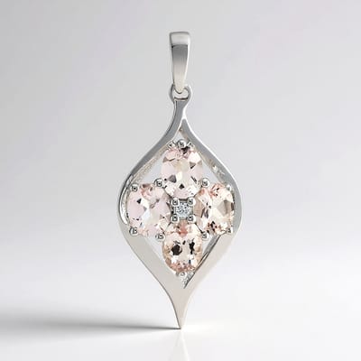 Cavill - Hanger Zilver 925 Sterling - 1,02 ct Morganiet Mozambique + 0,034 ct Zirkoon Tanzania - Elegant Filigraan Blad Design - Luxe Dames Sieraad