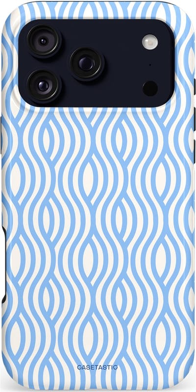 Casetastic hoesje geschikt voor Apple iPhone 17 Pro Max - MagSafe - Dubbellaagse bescherming - Zeegolf Patroon - Fashion Case - Lichtblauw Wit Lichtgrijs