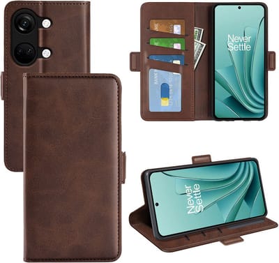 MobyDefend Hoesje - Geschikt voor OnePlus Nord 3 - Luxe Wallet Book Case (Sluiting Zijkant) - Bruin