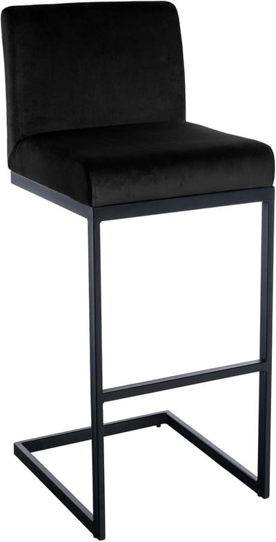 CLP Hopewell Barkruk - met rugleuning - met voetensteun - met zwart metalen frame - Fluweel - Velvet - zwart