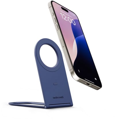 Twelve South Curve Nano Magnetische iPhone Stand – Veilig Vasthouden van MagSafe/Qi2 Telefoons – Aanpasbaar aan Elke Hoek – Ultralicht en Compact voor Makkelijk Meenemen - Blauw