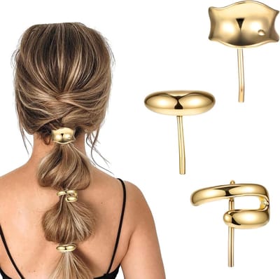 Pack of 3 Metal Haar Cuffs - Gouden Haarspeld - Ponytail Holder - Haarpin - Snijden - Metal Haar Bobbles - Punk Haar Holder - Gouden Ponytail Cuff voor Fijn Haar - Accessoires voor Haarstijl