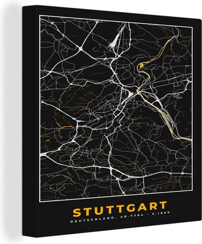 Canvas Schilderij Stuttgart - Goud - Plattegrond - Kaart - Stadskaart - Duitsland - 20x20 cm - Wanddecoratie