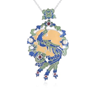 Cavill - Zilveren Halsketting 925 Sterling Zilver Geplatineerd - Witte Zoetwater Kweekparels 0,4 ct & Rhodoliet 0,405 ct - Elegante Parelketting Dames