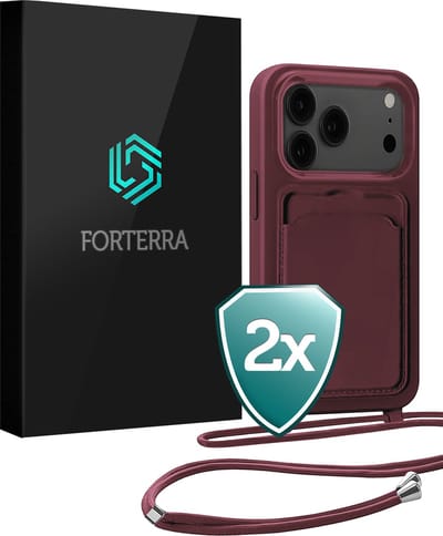 Hoesje Geschikt voor iPhone 17 Pro Pashouder Case Siliconen Hoes Met Koord - Hoes Geschikt voor iPhone 17 Pro Met Telefoonkoord Hoesje Back Cover Met Pasjeshouder - Aubergine - 2 PACK