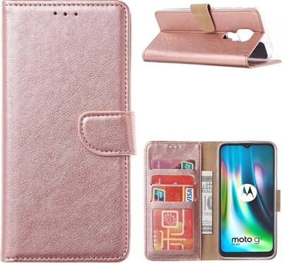 Bookcase Geschikt voor: Motorola Moto G9 Play & E7 Plus - Bookcase Rose Goud - portemonnee hoesje