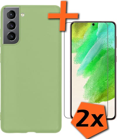 Hoes - Met 2x Screenprotector - Geschikt voor Samsung Galaxy S21 FE - Sterk & Shockproof - Back Cover - Siliconen Case - Telefoon Hoes - Groen