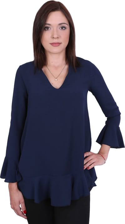 John Zack marineblauwe blouse met ruches