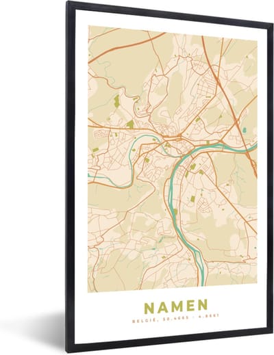 Fotolijst incl. Poster - Kaart - Plattegrond - Stadskaart - België - Namen - 40x60 cm - Posterlijst