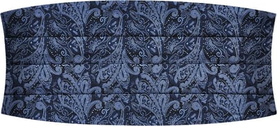 Zijden cumberband met marineblauw en lichtblauw paisleymotief