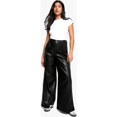 boohoo Dames Maternity Over Bump PU Wijde Pijp Broek | Black | Maat: 16