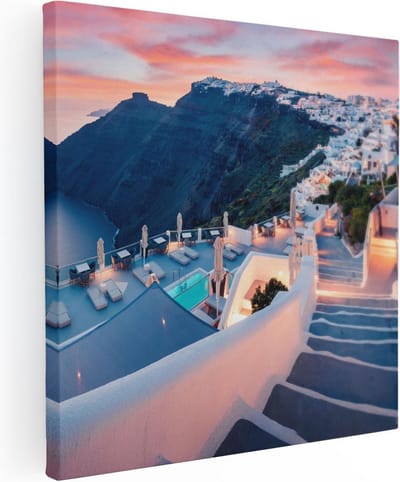 Artaza Canvas Schilderij Griekenland - 30x30 cm - Klein - Wanddecoratie Zee - Muurdecoratie Skyline - Kamer Accessoires