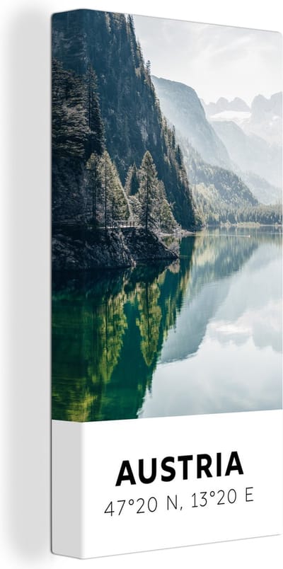 Canvas Schilderij Oostenrijk - Water - Groen - Alpen - 20x40 cm - Wanddecoratie