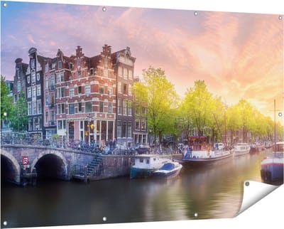 Gards Tuinposter Amsterdamse Grachten - 150x100 cm - Tuindoek - Tuindecoratie - Wanddecoratie buiten - Tuinschilderij
