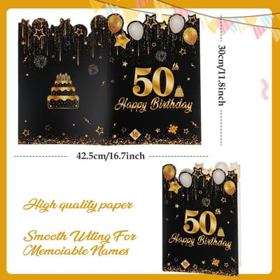 Grote Verjaardagskaart voor 50 Jaar - XXL, Gepersonaliseerde Wenskaart, Zwart en Goud, Perfect Cadeauidee