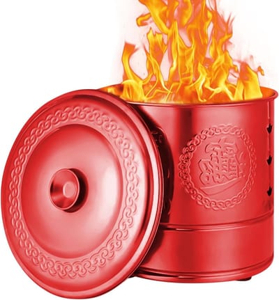 Vuurton Buiten - Brandvat Oven - Ritueel Verbranden - Vonkbestendig Deksel - 30.5 x 31.3 x 30.5 cm - Rood