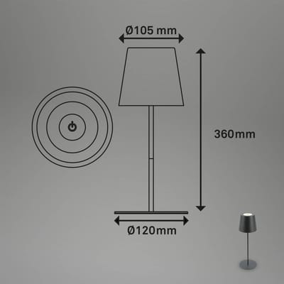 BRILONER Kiki - Oplaadbare Tafellamp - dimbaar - voor binnen en buiten - in hoogte verstelbaar - warm wit licht - antraciet