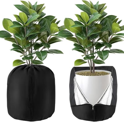 2 Stuks - Bloempot beschermhoes - 45 x 45 x 50 cm - Plantbeschermhoes - Vorstwerende plantenhoes - Ademende en waterabsorberende isolatiehoes - Voor tuinplanten - Met trekkoord en rits - Oxford-stof - Duurzaam en milieuvriendelijk - Zwart