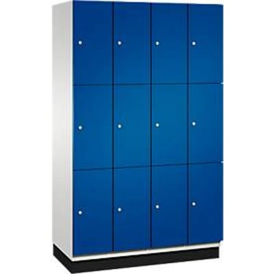 C+P Cambio lockerkast, 4 vakken, 12 vakken, met plint, B 1200 x D 525 x H 1980 mm, lichtgrijs/ gentiaanblauw