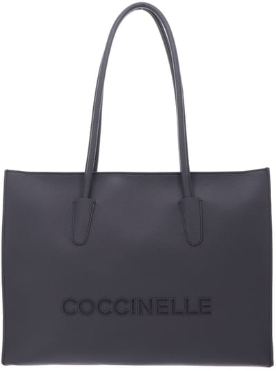 COCCINELLE Leren shopper schoudertas met laptopvak Myrtha26 Handbag Grained Leather Stove blauwgrijs